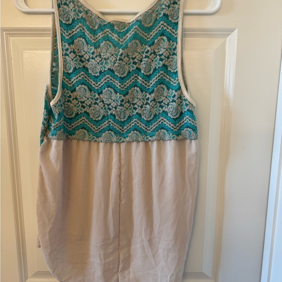 NWT Women's Lace Overlay Tank Top - Teal and Cream - Picture 2 of 5